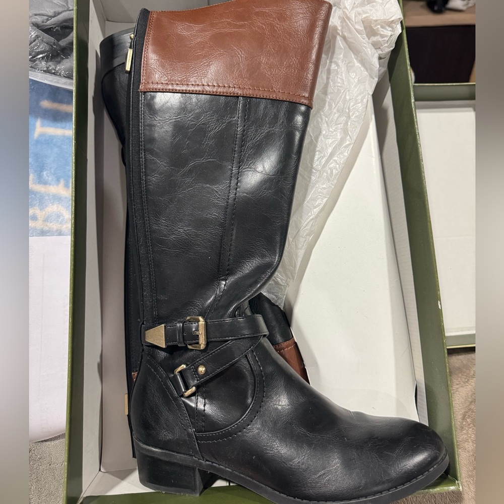 Coach And Four 2 Tone Black Brown Leather Riding Boots Size 8